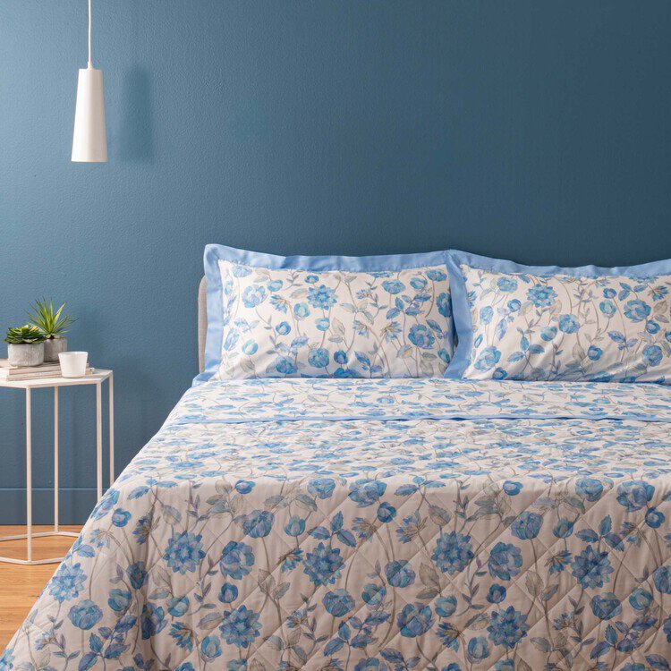 Image of COMPLETO LETTO IN RASO CON FEDERE E VOLANI MANAROLA AZZURRO055